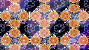 Turuncu çiçekli eskiz deseni, suluboya çiçek deseni, sevimli çiçek, duvar kağıdı, kart ya da kumaş için fayanslı. Raster - stok.