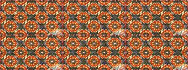 Çiçek deseni. Kusursuz raster arka plan. Kahverengi ve turuncu renklerde altın elementler. Duvar kâğıdı barok, İspanyol kumaşı. Şekil grafik deseni.