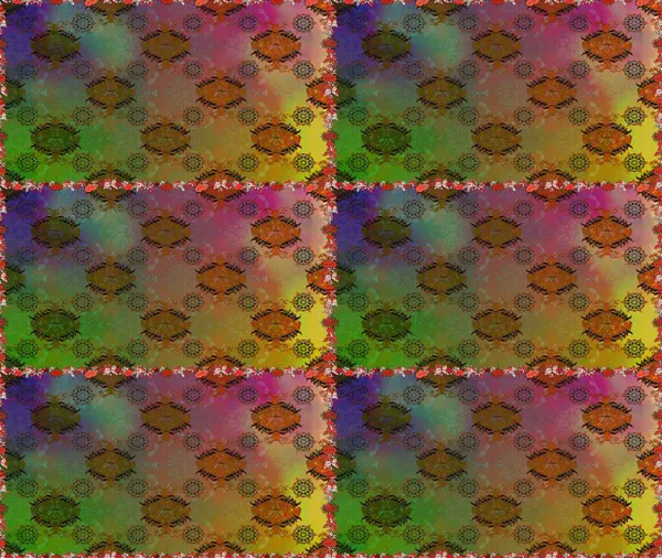 Raster illüstrasyonu. Kusursuz çiçek deseni. Kahverengi ve yeşil renkli çiçekler. Asya tekstil tarzında. Raster illüstrasyonu.