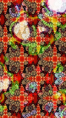 Küçük çiçekli yay deseni çiz. Raster illüstrasyonu. Suluboya tarzında kırmızı ve bej renklerde.