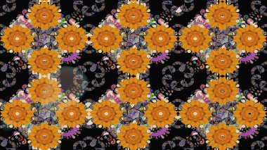 Motley illüstrasyonu. Küçük çiçekte güzel bir desen. Küçük renkli çiçekler. Moda baskıları için zarif bir şablon. Çiçekli bahar çiçekleri.