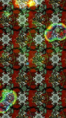 Flowers on green and brown colors. Raster floral pattern in doodle style with flowers. Gentle, tender floral background.