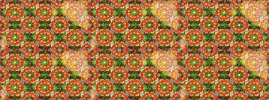 Çiçek desenli altın metal. Kusursuz altın desen. Raster altın çiçek süsü brokar kumaş ve cam desenli. Kahverengi ve turuncu altın elementlerle.