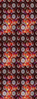 Moda baskıları için zarif bir şablon. Modern çiçek arkaplanı. Parlak renkli çiçekleri ve kahverengi ve kırmızı renkte yaprakları olan harika bir çiçek deseni. Halk stili.