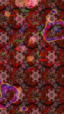 Kahverengi ve kırmızı renkte çiçekler. Raster illüstrasyonunda çiçek deseni çizimi.