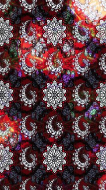 Raster illüstrasyonu. Yumuşak, bahar çiçekleri siyah ve kırmızı renklerde. Çiçek ve yapraklı karalama şeklinde Raster çiçek deseni.