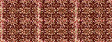 Raster illüstrasyonu. Süslü dekorasyon. Damask altın soyut çiçek kahverengi ve kırmızı renklerde pürüzsüz desen.