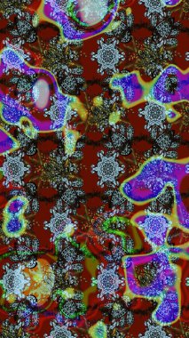 Parlak çiçekli halı deseni kahverengi ve kırmızı renklerde..