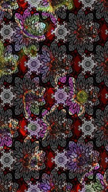 Düz Çiçek Elementleri Tasarımı. Raster Illustrasyon 'daki Çiçek Deseni' nin son moda çizimi. Renkli Yaz Temalı eskiz kalıbı. Güzel kumaş deseni.