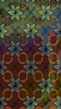 Raster illüstrasyonundaki çiçek desenli çizim. Kahverengi renkte çiçekler.