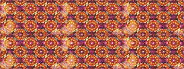 Kusursuz desenli altın elementler. Klasik çiçek dokusu. Altın şablon. Kahverengi ve turuncu renkli Royal retro. Kart, duvar kağıdı, ambalaj ve tekstil için klasik tasarım. Raster illüstrasyonu.