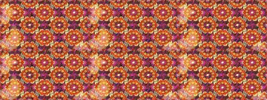 Kusursuz desenli altın elementler. Klasik çiçek dokusu. Altın şablon. Kahverengi ve turuncu renkli Royal retro. Kart, duvar kağıdı, ambalaj ve tekstil için klasik tasarım. Raster illüstrasyonu.