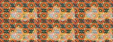 Turuncu ve kahverengi renklerde altın elementler. Şık bir grafik desen. Çiçek deseni. Kusursuz raster arka plan. Duvar kâğıdı barok, İspanyol kumaşı.