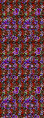 Raster illüstrasyonu. Moda baskısı, albüm, ambalaj kağıdı ve duvar kağıdı için zarif dekoratif süslemeler. Kırmızı ve kahverengi renkte sevimli çiçekler. Küçük çiçekli basit bir çiçek çizimi..