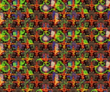 Raster deseni. Yumuşak, bahar çiçekleri siyah renklerde. Patlayan çiçekler soyut olarak yerleştirilmiş. Raster illüstrasyonu.