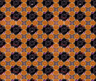 Miles Fleur, süslü püslü bir süs. Raster illüstrasyonu. Eski usul. Eskiz geçmişi. Tomurcukları papatya çiçekleri olan sevimli bir çiçek deseni. Kumaş, tekstil ve duvar kağıdı baskısı için..