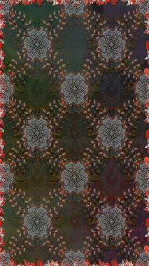 Renkli Bahar Temalı Kusursuz Arkaplan. Çiçeksel fantezi tasarımı, parlak bir arka planda, kusursuz bir desen. Düz Çiçek Elementleri Tasarımı.