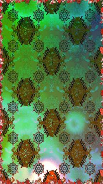 Çiçeksiz desenli arka plan. Yeşil ve kahverengi renkli çiçekler. Düz Çiçek Elementleri Tasarım Raster illüstrasyonu. Renkli Bahar Teması Kusursuz Arkaplan.