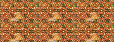 Kahverengi ve turuncu renklerde altın desenli altın elementler. Barok tarzında duvar kağıdı tasarımı için kusursuz damaske deseni arkaplanı. Süslü raster dekorasyonu.