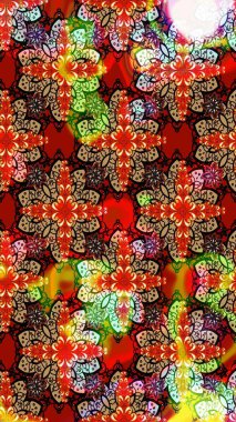 Kibar, bahar çiçekleri kırmızı ve kahverengi renklerde. Raster illüstrasyonu. Raster çiçek desenli ve çiçekli..