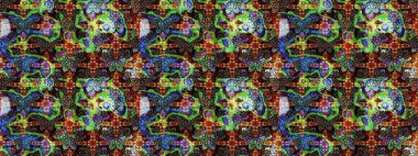 Raster çiçek desenli çiçek deseni, yapraklar, dekoratif elementler, sıçrama, lekeler, el çizimi kontur çizgileri ve Doodle çizim stili, grafik raster çizim çizimi.