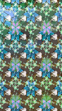 Üzerinde yeşil renkte karalamalar olan çiçek desenleri çiz. Raster illüstrasyonu.