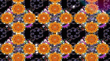 Yumuşak, bahar çiçekli arka plan. Çiçekli karalama şeklinde Raster çiçek deseni. Siyah ve turuncu renkli çiçekler.
