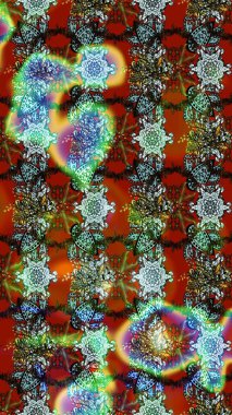 Çiçekler. Soyut etnik raster çizim kalıbı. Vadinin çiçekleri kahverengi ve yeşil renklerde.