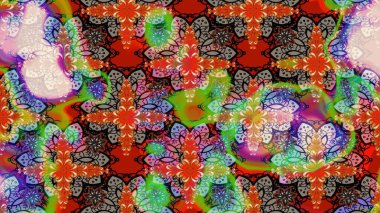 Çiçeksel çizim kalıbının yansıması. Vadinin çiçekleri kırmızı renklerde.