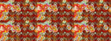 Kahverengi ve kırmızı renkte etnik çiçeklerle süslenmiş zarif bir eskiz şekli. Raster Çiçek İllüstrasyon Şirin Tekstil.