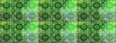 Çizgi sanatı tasarım şablonu için kusursuz sınır. Davetiyeler, kartlar, web sayfası için Raster illüstrasyon. Altın desenli çiçek dekoru. Yeşil ve nötr renklerde altın element. Doğu tarzı ögesi.