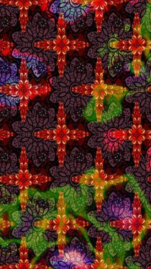 Raster illüstrasyonu. Kahverengi ve siyah renkli Asya tekstili. Suluboya çiçekli çiçek deseni.