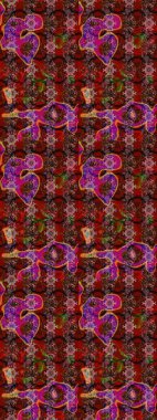 Çiçek ve yapraklı karalama şeklinde Raster çiçek deseni. Kahverengi ve kırmızı renklerde bahar çiçekleri. Raster illüstrasyonu.