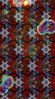 Düz Çiçek Elementleri Tasarımı. Kahverengi ve kırmızı renkli şirin çiçek desenleri. Renkli Bahar Teması eskiz kalıbı. Raster Modaya uygun kumaş deseni.