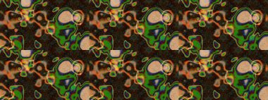 Çiçek desenli çizim. Raster illüstrasyonu. Asya tekstil tarzında. Kahverengi ve yeşil renkli çiçekler. Renkli Bahar Teması eskiz kalıbı. Düz Çiçek Elementleri Tasarımı.