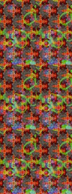 Modern çiçek arkaplanı. Moda baskıları için zarif bir şablon. Parlak renkli çiçekleri ve kahverengi ve kırmızı renkte yaprakları olan harika bir çiçek deseni. Halk stili.