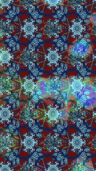 Yumuşak, bahar çiçekleri mavi ve kırmızı renklerde. Raster illüstrasyonu. Raster deseni. Patlayan çiçekler soyut yerleştirilmiş.