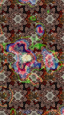 Çiçekli kahverengi ve bej çizim desenli. Klasik taslak çizimi. Raster çiçek izi..