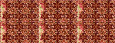 Çizgi sanatı tasarım şablonu için kusursuz sınır. Kırmızı ve kahverengi renklerde altın element. Davetiyeler, kartlar, web sayfası için Raster illüstrasyon. Altın desenli çiçek dekoru. Doğu tarzı ögesi.