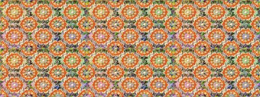 Raster illüstrasyonu. Turuncu ve nötr renklerde, altın elementlerle klasik, pürüzsüz desen.