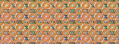 Raster illüstrasyonu. Turuncu ve nötr renklerde, altın elementlerle klasik, pürüzsüz desen.