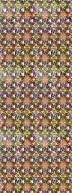 Halk tarzı. Modern çiçek arkaplanı. Parlak renkli çiçekleri ve kahverengi ve bej renklerinde yaprakları olan şaşırtıcı, pürüzsüz çiçek deseni. Moda baskıları için zarif bir şablon.