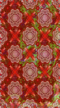 Suluboya, elle çizilmiş. Kusursuz bir arka plan modeli. Çiçekler kırmızı ve kahverengi üzerine. Raster stoku.