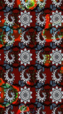 Siyah ve kırmızı renkte çiçekler. Raster illüstrasyonu. Düz Çiçek Elementleri Tasarımı. Çiçekli çiçek deseni, suluboya. Renkli Bahar Teması çizim şablonu.