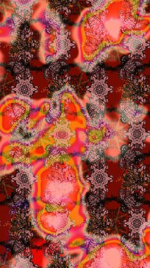 Çiçek desenli çizim. Güzel kumaş deseni. Düz Çiçek Elementleri Tasarımı. Asya tekstil tarzında. Raster illüstrasyonu. Renkli Bahar Teması çizim şablonu.