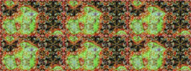 Raster oryantal süs. Kahverengi ve yeşil renklerdeki altın desenli altın elementler. Kusursuz altın desen.