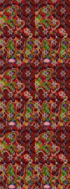 Tropik çiçek desenleri. Raster illüstrasyonu. Çiçekler kahverengi, kırmızı ve yeşil renklerde.