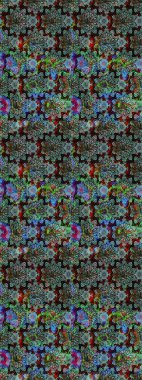 Elle boyanmış suluboya resim çizimleri, çiçekler ve bitkiler. Yeşil ve mavi renkte çiçekler.