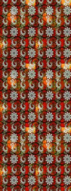 Klasik taslak çizimi. Raster çiçek izi. Çiçek kahverengi ve kırmızı çizim deseni.