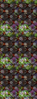 Soyut etnik raster çizim kalıbı. Arkaplan dokusu, duvar kağıdı, gri ve siyah renkli çiçek teması. Kabile sanatı boho baskısı, klasik çiçek arkaplanı.